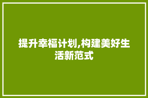 提升幸福计划,构建美好生活新范式