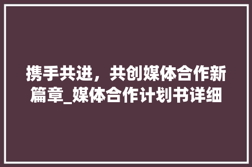 携手共进，共创媒体合作新篇章_媒体合作计划书详细解读