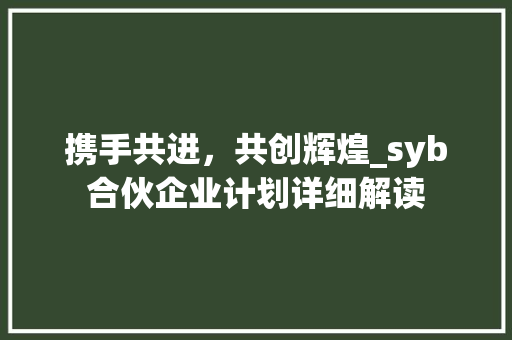 携手共进，共创辉煌_syb合伙企业计划详细解读