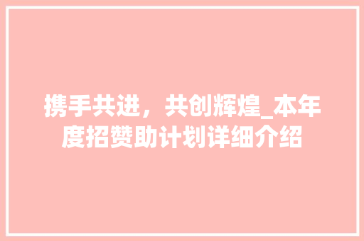 携手共进，共创辉煌_本年度招赞助计划详细介绍