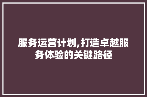 服务运营计划,打造卓越服务体验的关键路径