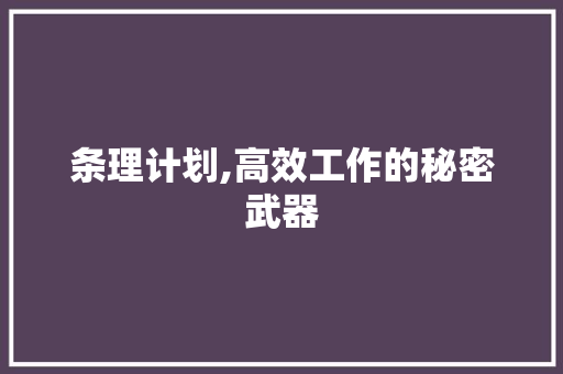 条理计划,高效工作的秘密武器