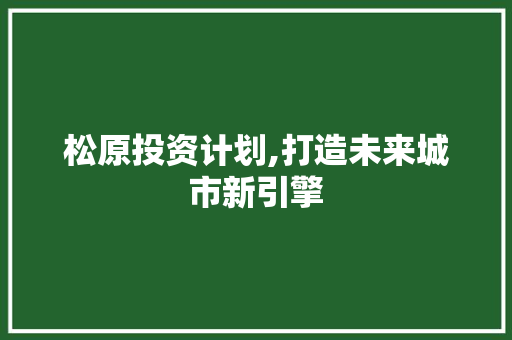 松原投资计划,打造未来城市新引擎