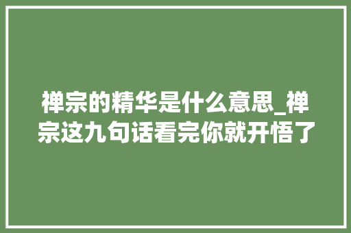 禅宗的精华是什么意思_禅宗这九句话看完你就开悟了人生