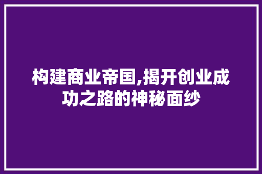 构建商业帝国,揭开创业成功之路的神秘面纱