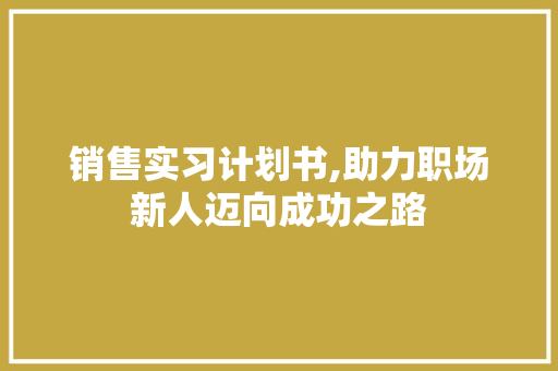 销售实习计划书,助力职场新人迈向成功之路