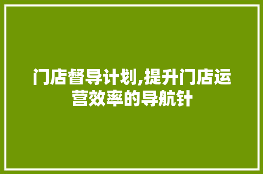 门店督导计划,提升门店运营效率的导航针