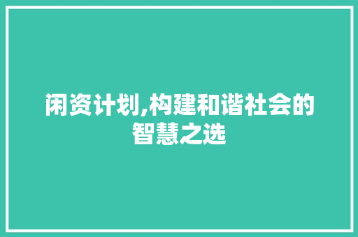 闲资计划,构建和谐社会的智慧之选 工作总结范文