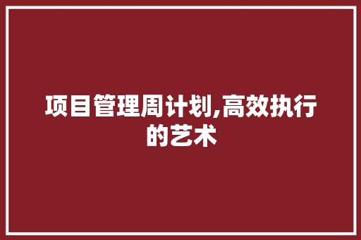 项目管理周计划,高效执行的艺术