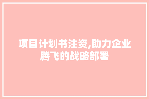 项目计划书注资,助力企业腾飞的战略部署