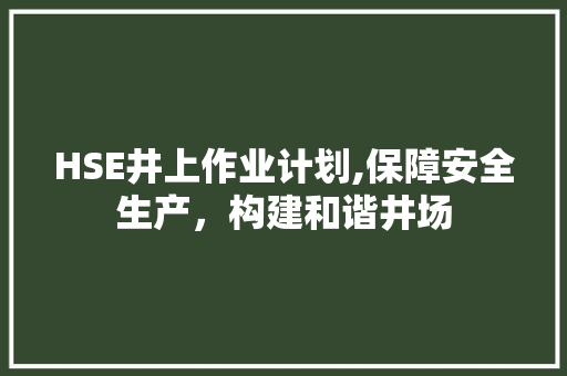 HSE井上作业计划,保障安全生产，构建和谐井场