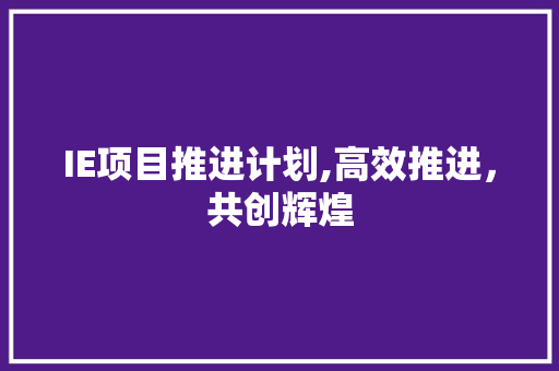 IE项目推进计划,高效推进，共创辉煌