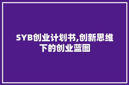 SYB创业计划书,创新思维下的创业蓝图