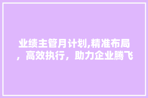 业绩主管月计划,精准布局，高效执行，助力企业腾飞