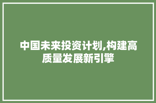 中国未来投资计划,构建高质量发展新引擎