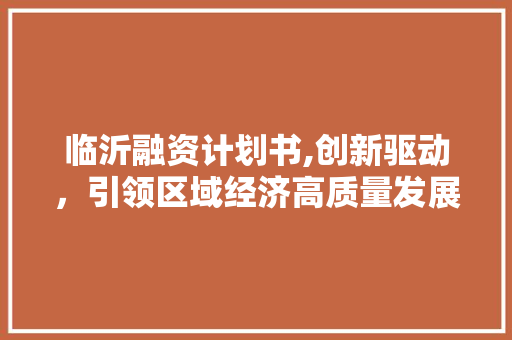 临沂融资计划书,创新驱动，引领区域经济高质量发展