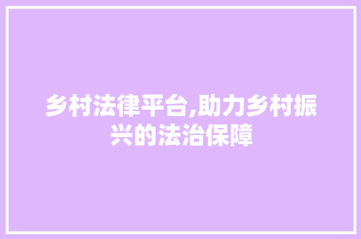 乡村法律平台,助力乡村振兴的法治保障