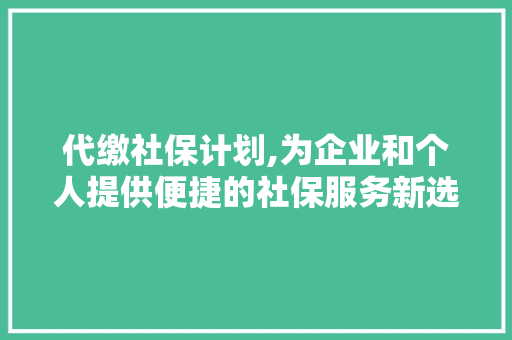 代缴社保计划,为企业和个人提供便捷的社保服务新选择