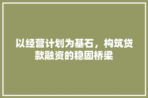 以经营计划为基石，构筑贷款融资的稳固桥梁