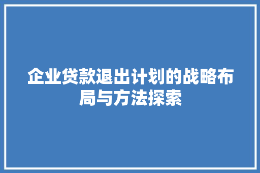 企业贷款退出计划的战略布局与方法探索