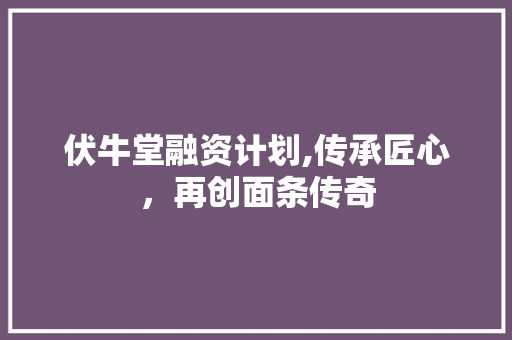 伏牛堂融资计划,传承匠心，再创面条传奇