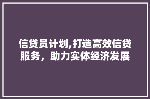 信贷员计划,打造高效信贷服务，助力实体经济发展