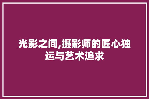 光影之间,摄影师的匠心独运与艺术追求