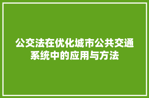 公交法在优化城市公共交通系统中的应用与方法 工作总结范文