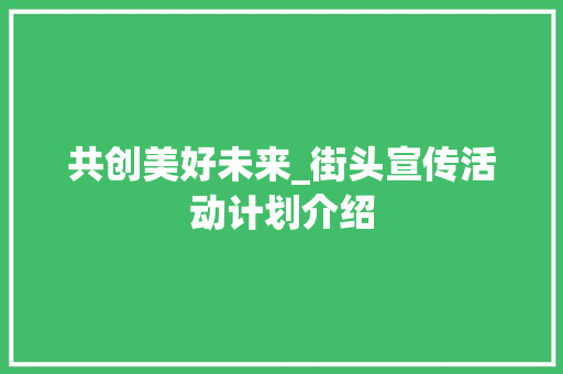 共创美好未来_街头宣传活动计划介绍