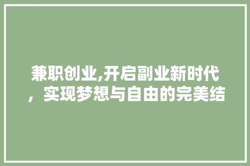 兼职创业,开启副业新时代，实现梦想与自由的完美结合