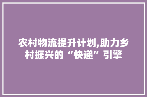 农村物流提升计划,助力乡村振兴的“快递”引擎