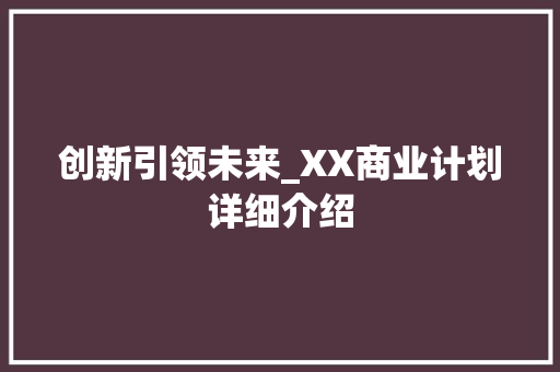 创新引领未来_XX商业计划详细介绍 工作总结范文