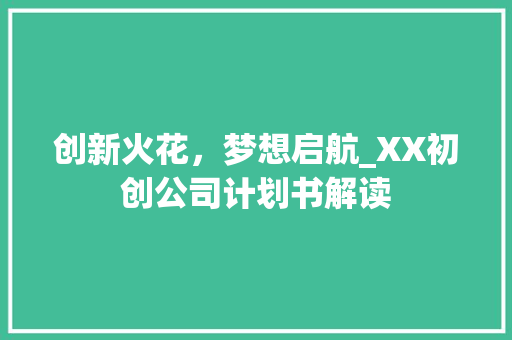 创新火花，梦想启航_XX初创公司计划书解读