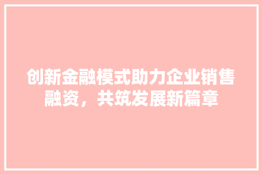 创新金融模式助力企业销售融资，共筑发展新篇章