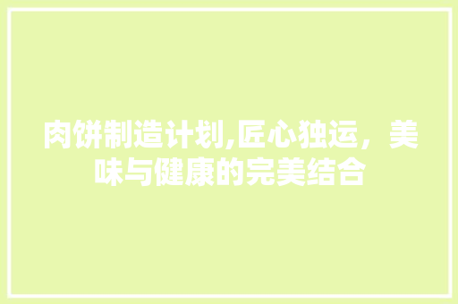 肉饼制造计划,匠心独运，美味与健康的完美结合