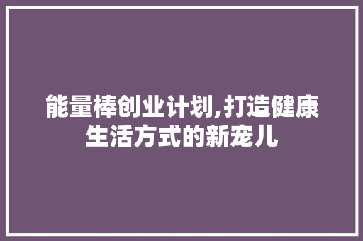 能量棒创业计划,打造健康生活方式的新宠儿