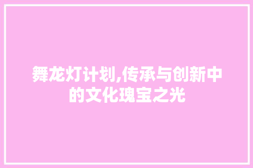 舞龙灯计划,传承与创新中的文化瑰宝之光