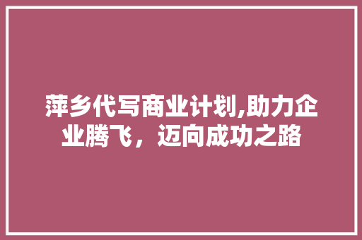 萍乡代写商业计划,助力企业腾飞，迈向成功之路