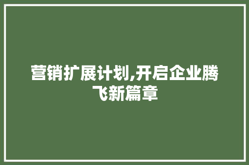 营销扩展计划,开启企业腾飞新篇章