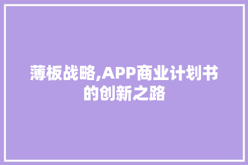 薄板战略,APP商业计划书的创新之路