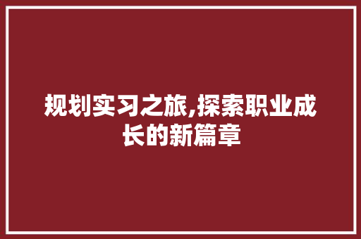 规划实习之旅,探索职业成长的新篇章