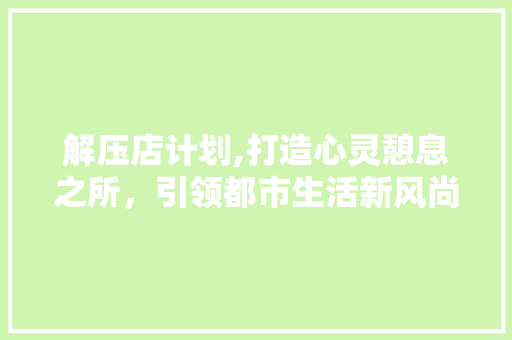 解压店计划,打造心灵憩息之所，引领都市生活新风尚