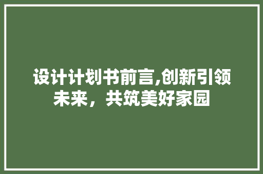 设计计划书前言,创新引领未来，共筑美好家园