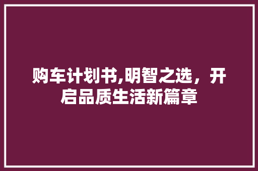 购车计划书,明智之选，开启品质生活新篇章