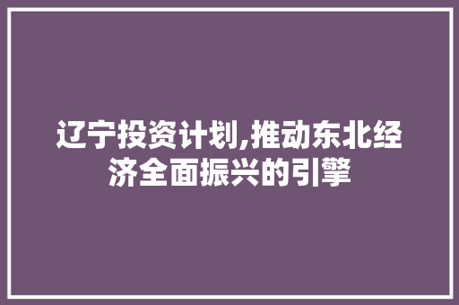 辽宁投资计划,推动东北经济全面振兴的引擎