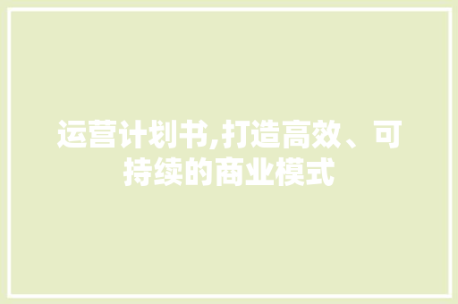 运营计划书,打造高效、可持续的商业模式