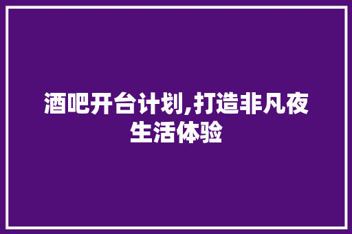 酒吧开台计划,打造非凡夜生活体验