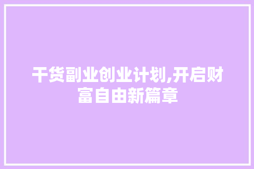 干货副业创业计划,开启财富自由新篇章