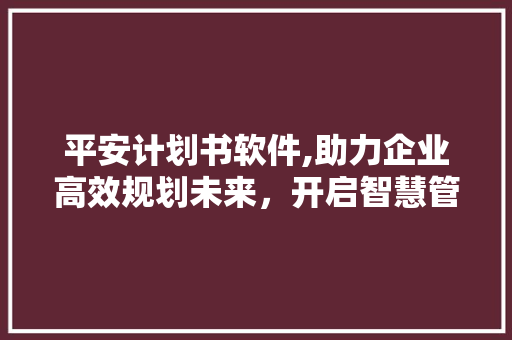 平安计划书软件,助力企业高效规划未来，开启智慧管理新篇章