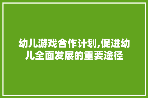 幼儿游戏合作计划,促进幼儿全面发展的重要途径